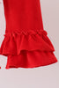 Red Bow Embroidery Velvet Ruffle Pants Set
