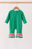 Green Reindeer French Knot Ruffle Romper