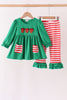 Green Reindeer French Knot Ruffle Pants Set
