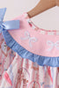 Pink Character Bow Embroidery Ruffle Pants Set