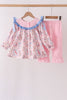 Pink Character Bow Embroidery Ruffle Pants Set