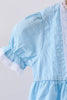 Blue cross embroidery lace dress