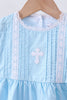 Blue cross embroidery lace pants set