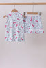 Blue golf bow print 2pc skorts set
