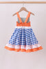 Sage strawberry embroidery ruffle gingham dress