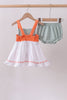 Sage strawberry embroidery ruffle bloomer set