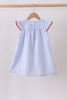 Blue stripe bow fireworks embroidery ruffle dress