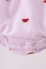 Pink stripe watermelon embroidery seersucker ruffle bubble
