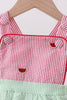Red stripe watermelon embroidery seersucker bubble