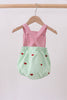 Red stripe watermelon embroidery seersucker bubble