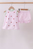 Pink stripe watermelon embroidery seersucker shorts set