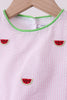 Pink stripe watermelon embroidery seersucker shorts set