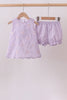 Purple seersucker butterfly embroidery shorts set