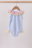 Colorblock crab embroidery ruffle swimsuit