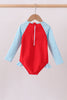 Red star embroidery ruffle rashguard
