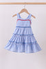 Blue gingham ruffle tiered dress