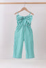 Green bow gingham jumpsuit