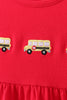 Red School bus Smocked Ruffle Shorts set