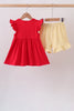 Red School bus Smocked Ruffle Shorts set