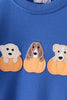 Royal blue puppy pumpkin embroidery romper
