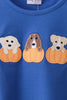 Royal blue puppy pumpkin embroidery top