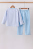 Blue stripe puppy embroidery pants set