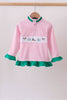 Pink stripe duck embroidery ruffle pullover
