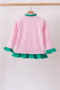 Pink stripe duck embroidery ruffle pullover