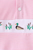 Pink stripe duck embroidery ruffle pullover