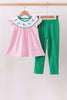 Pink stripe duck embroidery ruffle pants set