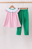Pink stripe duck embroidery ruffle pants set