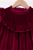 Burgundy velvet Ruffle Dress