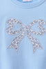 Blue Floral Bow Embroidery Top