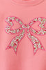 Pink Floral Bow Embroidery Top