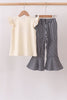 Beige ghost bow embroidery pants set