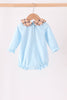 Blue turkey embroidery plaid ruffle bubble