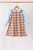 Blue turkey embroidery plaid 2pc set