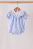 Blue turkey embroidery checkered ruffle bubble