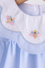 Blue turkey embroidery checkered dress