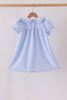 Blue turkey embroidery checkered dress