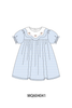 Blue turkey embroidery checkered dress
