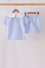 Blue turkey embroidery shorts set