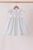 Green plaid turkey embroidery ruffle dress