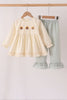 Beige turkey embroidery ruffle pants set