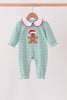 Green stripe gingerbread embroidery ruffle romper