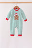 Green stripe gingerbread embroidery romper