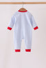 Blue stripe santa embroidery romper