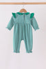 Green gingerbread embroidery stripe ruffle romper