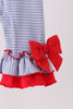 Blue christmas tree puppy embroidery stripe ruffle romper