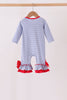 Blue christmas tree puppy embroidery stripe ruffle romper
